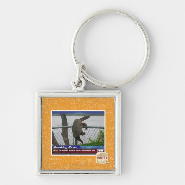 Excaping sköldpadda fyrkantig silverfärgad nyckelring (Framsidan)