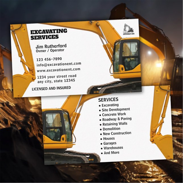 Excavation Services Business Visitkort (Skapare uppladdad)