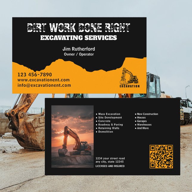 Excavation Services Business Visitkort (Skapare uppladdad)