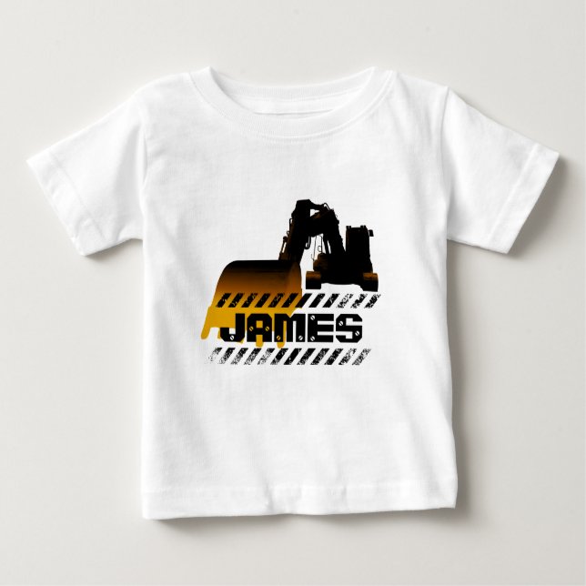 Excavator Add you Name Construction Boy T Shirt (Framsida)