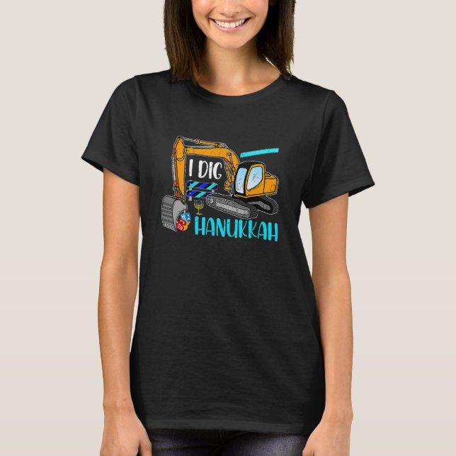 Excavator Construction I Gräver Hanukkah Chanukah  T Shirt (Framsida)