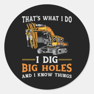 Excavator I Gräver Big Hål Construction Worker Gif Runt Klistermärke