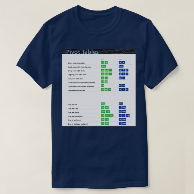 Excel-genvägar för Tangentbord i pivottBord Excel- T Shirt (Design framsida)
