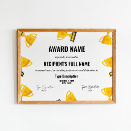 Excellence Award Certificate med trofi Poster