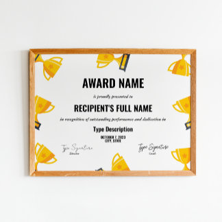 Excellence Award Certificate med trofi Poster