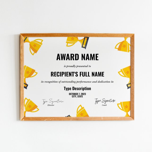 Excellence Award Certificate med trofi Poster (Skapare uppladdad)