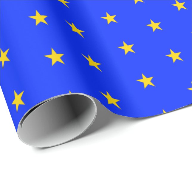 Excellensstjärnor i Guld och Blå Presentpapper (Rullad Hörn)