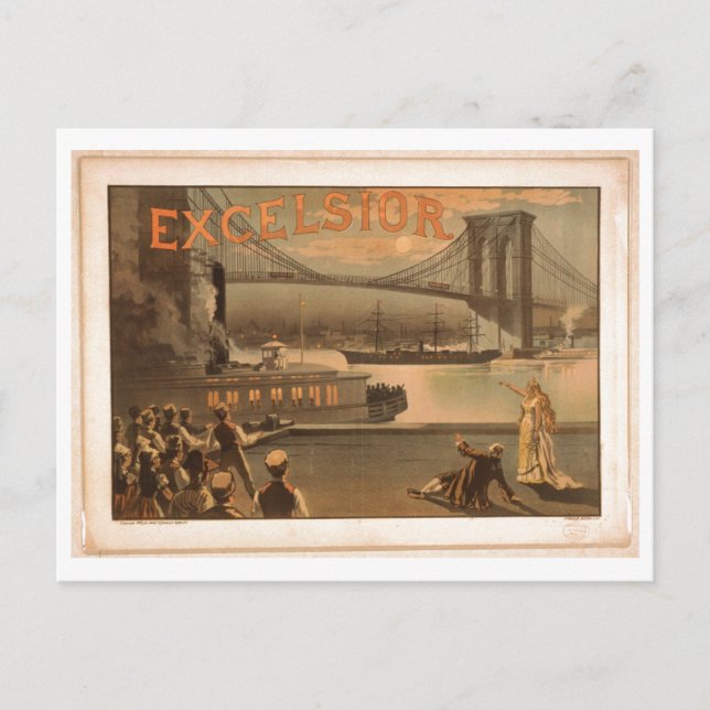 Excelsior 1883 Brooklyn Bridge New York City c1883 Vykort (Framsida)