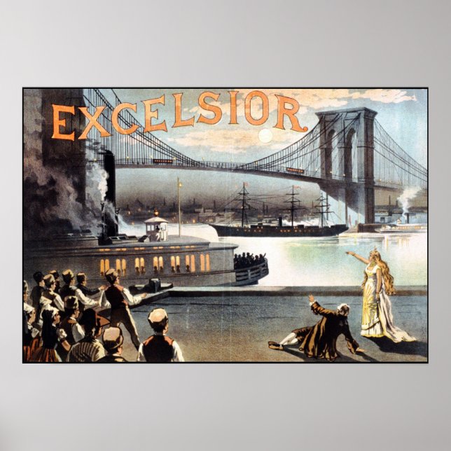 Excelsior Poster 1883 Brooklyn Bridge New York (Framsidan)