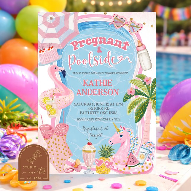 Excentrisk Gravid och Pool Baby Shower Inbjudningar (Skapare uppladdad)