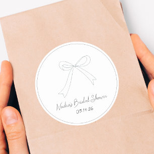 Excentrisk handritad skissstil bow bröllopsdusch runt klistermärke