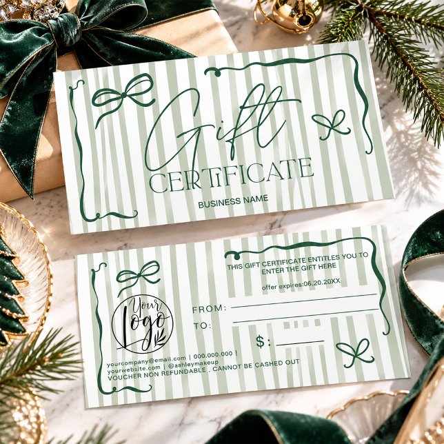 Excentrisk Retro Salviagrön Båge Presentkort (Quirky Retro Sage Green Bow Gift Certificate)