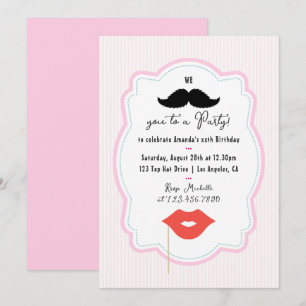 Excentrisk Rosa Retro Moustache Festinladning Inbjudningar