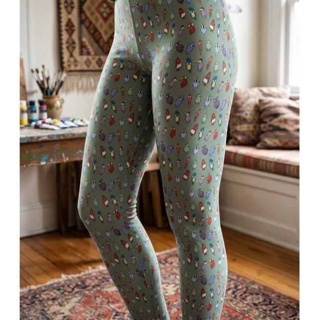 Excentriska Tecknade Fågelmönstrade Leggings (Skapare uppladdad)