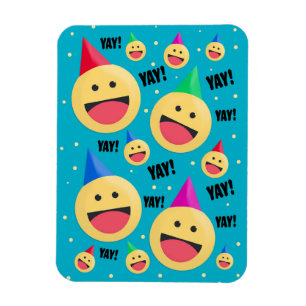 Except Lycklig YAY Emojis in Party Hats Helgdag Po Magnet