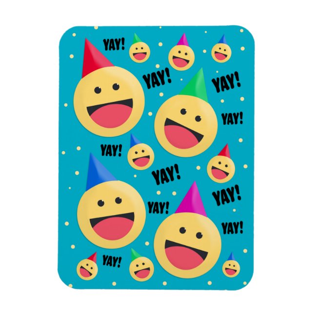 Except Lycklig YAY Emojis in Party Hats Helgdag Po Magnet (Vertikal)