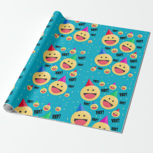 Except Lycklig YAY Emojis in Party Hats Helgdag Po Presentpapper