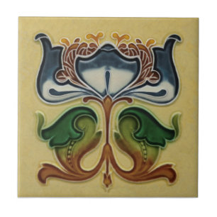 Exceptionell English Art nouveau Blommigt c1900 Re Kakelplatta