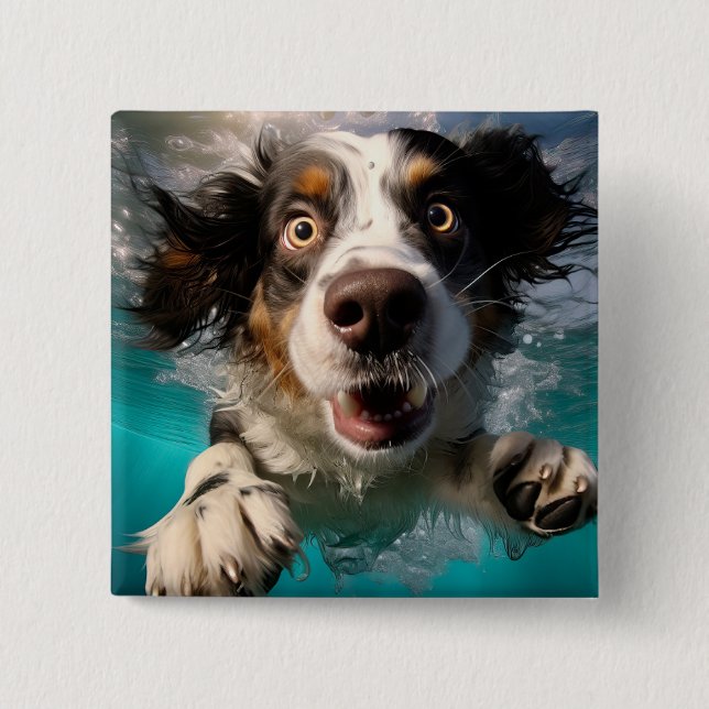 Exceptionell Hund Swimming Underwater Design Knapp (Framsida)