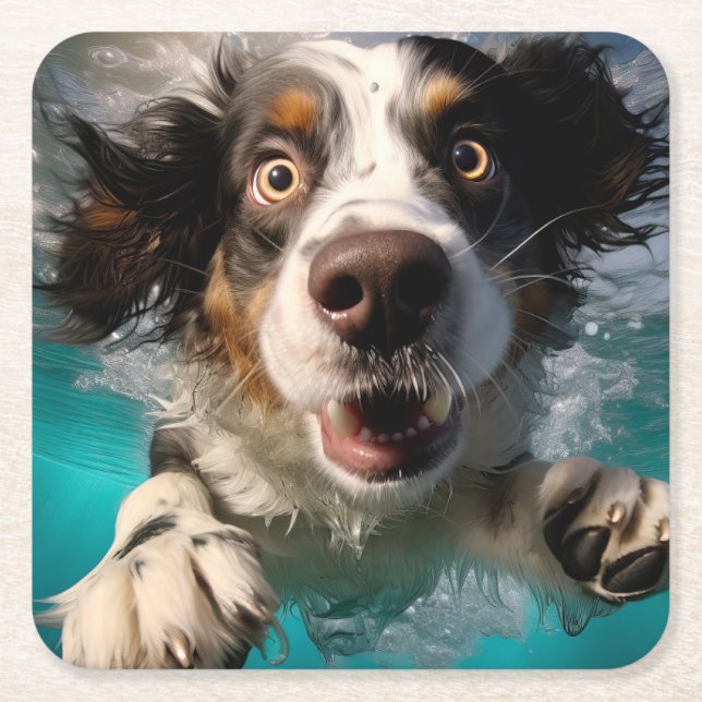 Exceptionell Hund Swimming Underwater Design Underlägg Papper Kvadrat (Framsidan)