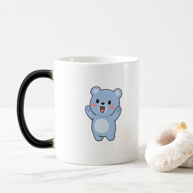 Excited Bear Minimal Kawaii Style Magisk Mugg (Med munk)