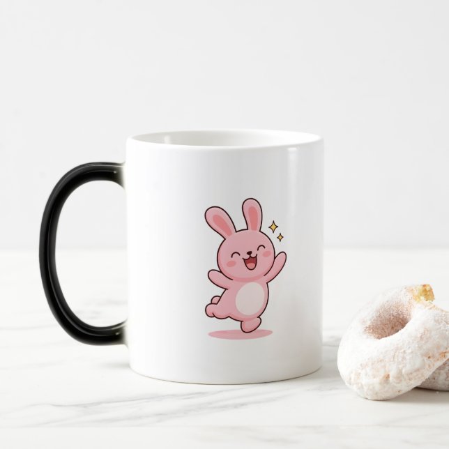 Excited Bunny Minimal Kawaii Style Magisk Mugg (Med munk)