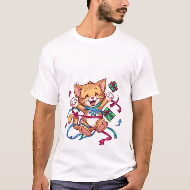 Excited Kawaii Ginger Cat Birthday Celebration✨🎉 T Shirt (Framsida)