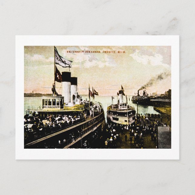 Excursion Steamers, Detroit, Michigan Vykort (Framsida)