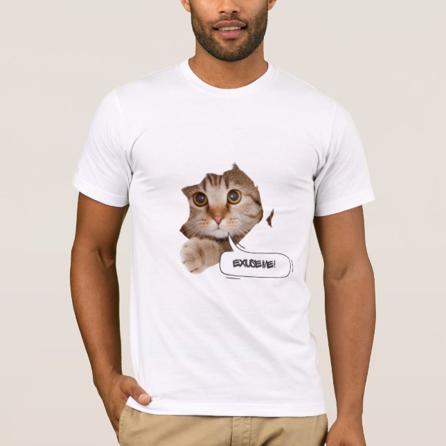 Excuse Me? – Funny Cat Ripped Paper T-Shirt (Framsida)