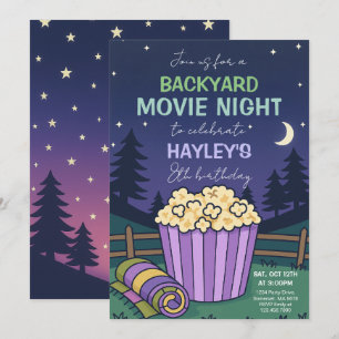 Exdoor Backyard Movie Night Birthday Inbjudningar