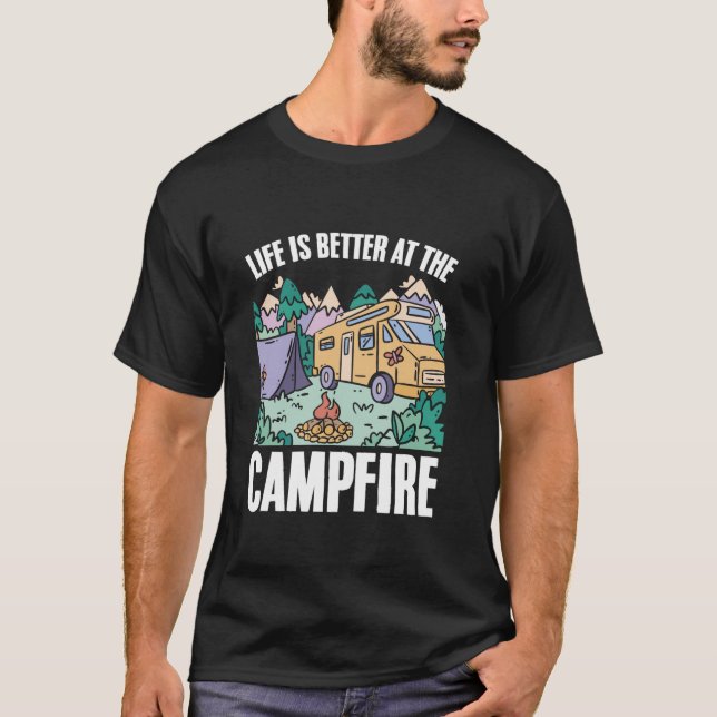 Exdoor Vacation Wanderlust Campfire Camp Camper L T Shirt (Framsida)