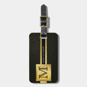 Executive Black Leather & Guld Metall monogrammat Bagagebricka