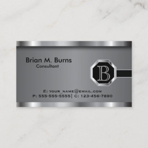 Executive Black Steel Chrome Monogram Visitkort