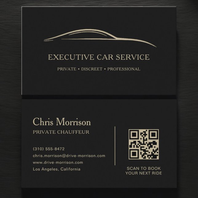 Executive Car Service QR Code Black & Gold Visitkort (Skapare uppladdad)