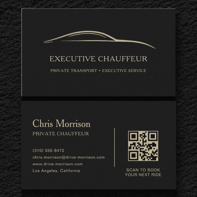 Executive Chauffeur QR Code Black & Gold Visitkort (Skapare uppladdad)
