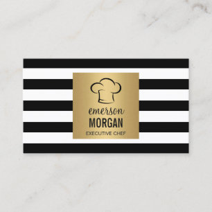 Executive Chef Hat Guld Square Black White Rand Visitkort