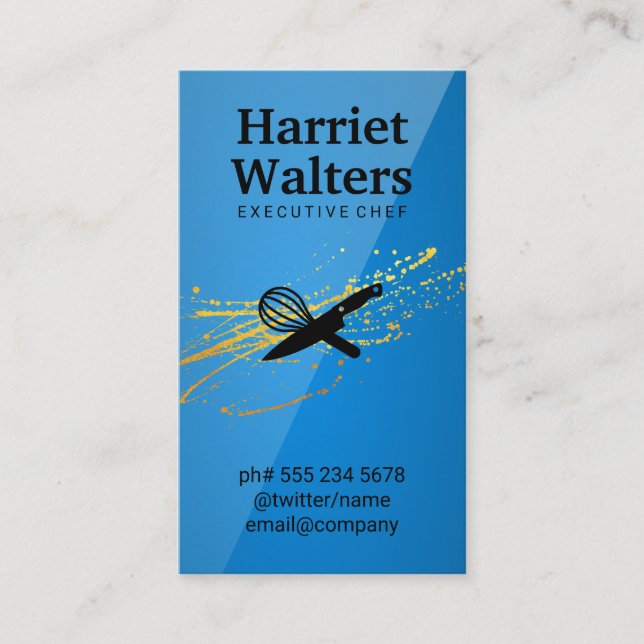 Executive Chef Kitchen Knivar och Whisk Visitkort (Framsida)