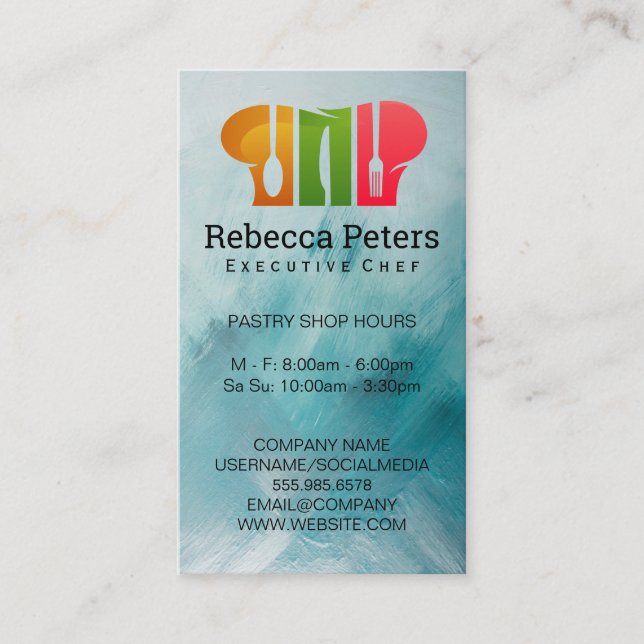 Executive Chef | Logotyp för Chef Hat Dinnerware Visitkort (Framsida)