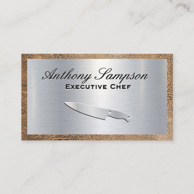 Executive Chef | Metallisk Silver | Leather Gräns Visitkort (Framsida)