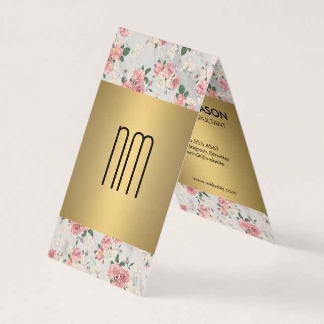 Executive Guld Blommönster Series med Monogram Visitkort (Framsida)