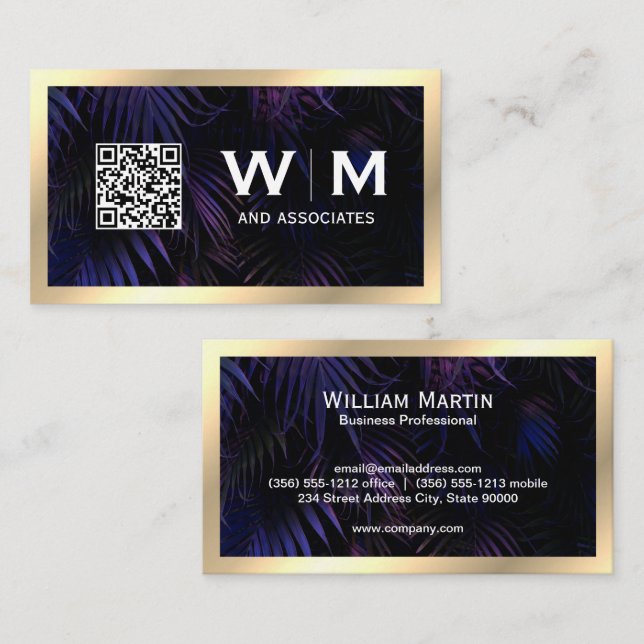 Executive Guld Monogram | QR CODE-Affärskort Visitkort (Fram/baksida)