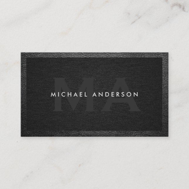 Executive Monogram | Black Linen | Lädertrim Visitkort (Framsida)