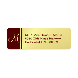 Executive Monogram-etiketter - Guld & Burgundy Returadress Etikett