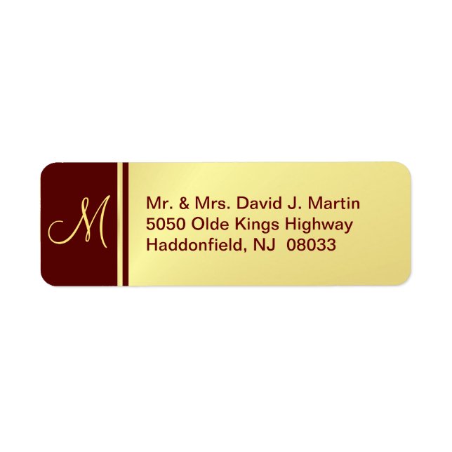 Executive Monogram-etiketter - Guld & Burgundy Returadress Etikett (Framsidan)