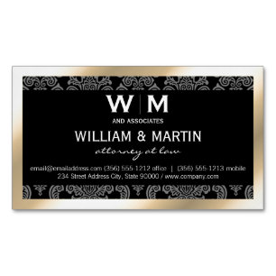 Executive Monogram Guld Gräns Damask Magnetiska Visitkort