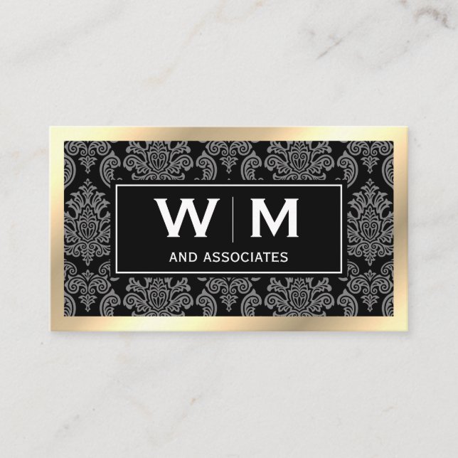 Executive Monogram Guld Gräns Damask Visitkort (Framsida)