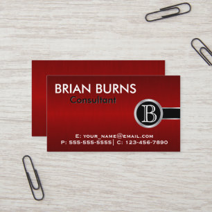 Executive Mörk Red Brush and Slever Monogram Visitkort