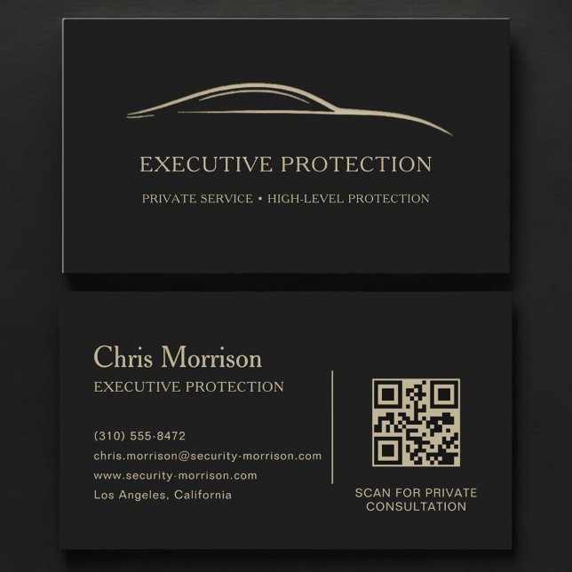 Executive Protection QR-kod Svart & Guld Visitkort (Skapare uppladdad)