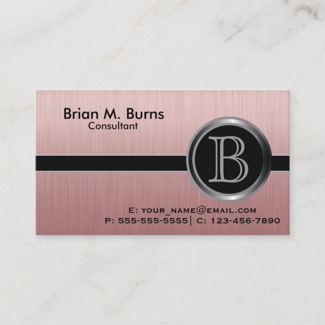 Executive Ruby Brush Steel Monogram Visitkort (Framsida)