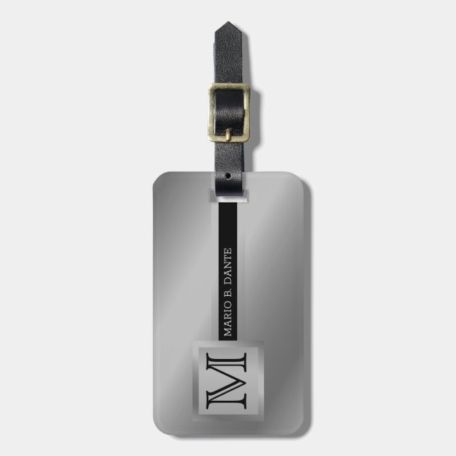 Executive Stil Black & Guld Metall monogram Bagagebricka (Vertikal Framsida)